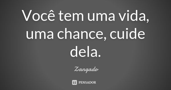 Você tem uma vida, uma chance, cuide dela.... Frase de Zangado.