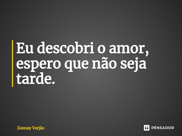 ⁠Eu descobri o amor, espero que não seja tarde.... Frase de Zaunay Varjão.