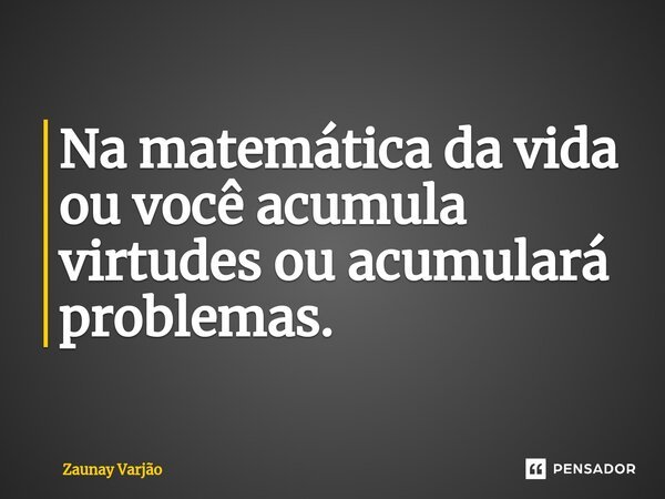 ⁠Na matemática da vida ou você acumula virtudes ou acumulará problemas.... Frase de Zaunay Varjão.