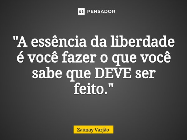 "A essência da liberdade é você fazer o que você sabe que DEVE ser feito."... Frase de Zaunay Varjão.