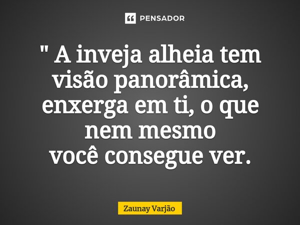 ⁠" A inveja alheia tem visão panorâmica, enxerga em ti, o que nem mesmo você consegue ver.... Frase de Zaunay Varjão.