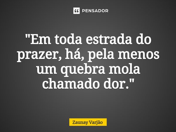 "Em toda estrada do prazer, há, pela menos um quebra mola chamado dor."⁠... Frase de Zaunay Varjão.