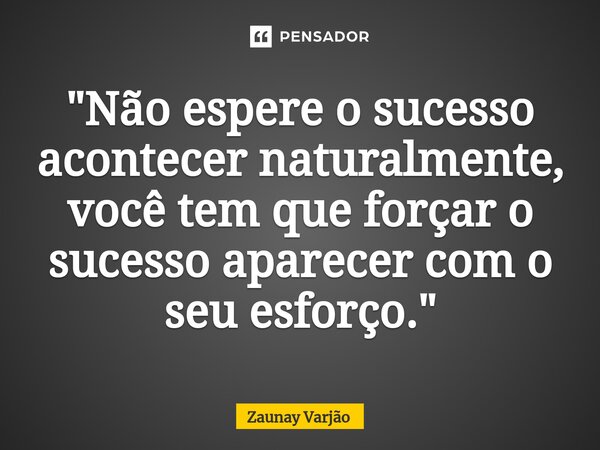 "Não espere o sucesso acontecer naturalmente, você tem que forçar o sucesso aparecer com o seu esforço."... Frase de Zaunay Varjão.