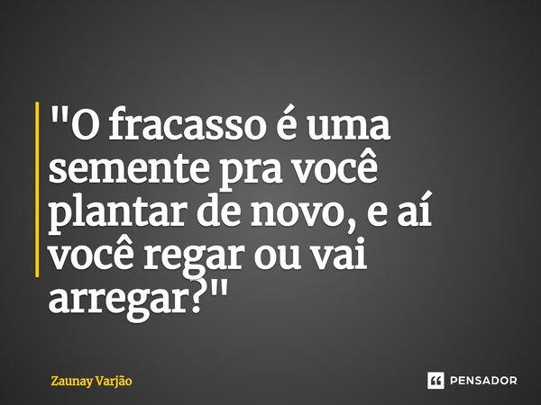 ⁠"O fracasso é uma semente pra você plantar de novo, e aí você regar ou vai arregar?"... Frase de Zaunay Varjão.