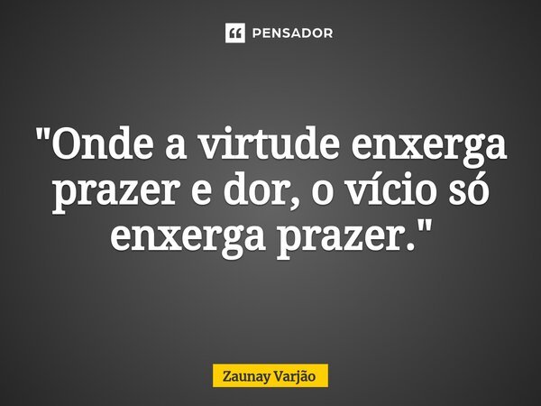 ⁠"Onde a virtude enxerga prazer e dor, o vício só enxerga prazer."... Frase de Zaunay Varjão.