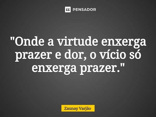 ⁠"Onde a virtude enxerga prazer e dor, o vício só enxerga prazer."... Frase de Zaunay Varjão.