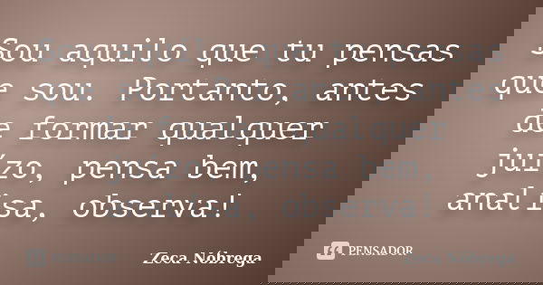 Sou aquilo que tu pensas que sou. Portanto, antes de formar qualquer juízo, pensa bem, analisa, observa!... Frase de Zeca Nóbrega.