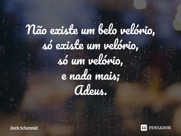⁠Não existe um belo velório,
só existe um velório,
só um velório,
e nada mais;
Adeus.... Frase de Zeck Schennid.