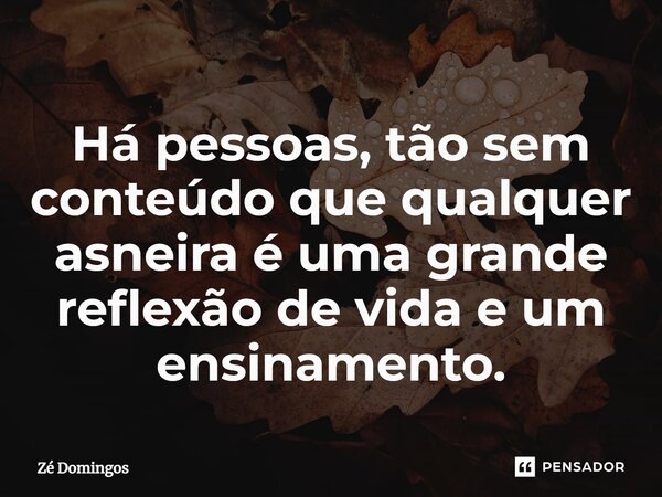 ⁠Há pessoas, tão sem conteúdo que qualquer asneira é uma grande reflexão de vida e um ensinamento.... Frase de Zé Domingos.