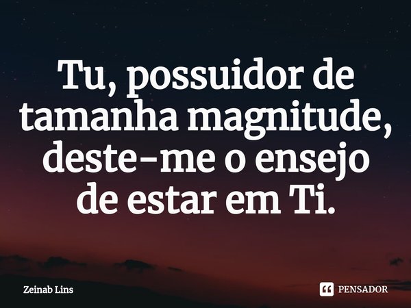 ⁠Tu, possuidor de tamanha magnitude, deste-me o ensejo de estar em Ti.... Frase de Zeinab Lins.