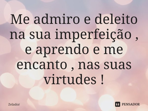 ⁠Me admiro e deleito na sua imperfeição , e aprendo e me encanto , nas suas virtudes !... Frase de Zelador.