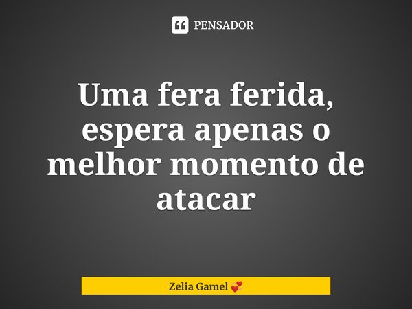 ⁠Uma fera ferida, espera apenas o melhor momento de atacar... Frase de Zelia Gamel.