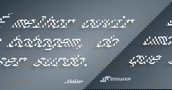É melhor ouvir uma bobagem, do que ser surdo.... Frase de Zeliaw.