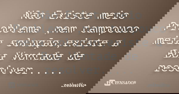 Não Existe meio Problema ,nem tampouco meia solução,existe a Boa Vontade de resolver........ Frase de zelosilva.
