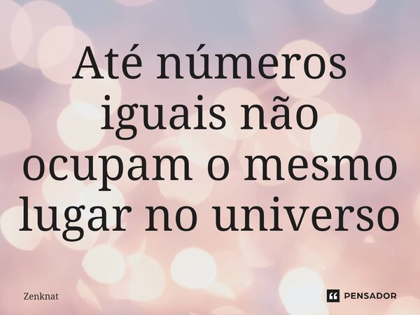 Até números iguais não ocupam o mesmo lugar no universo⁠... Frase de Zenknat.
