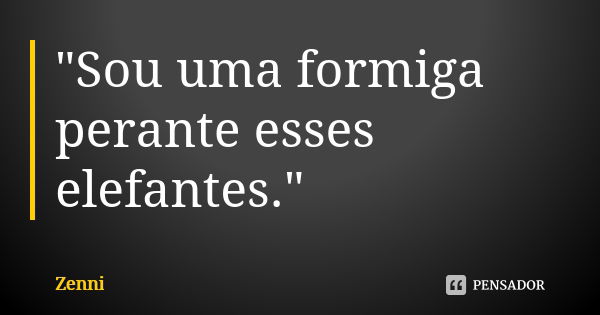 "Sou uma formiga perante esses elefantes."... Frase de Zenni.