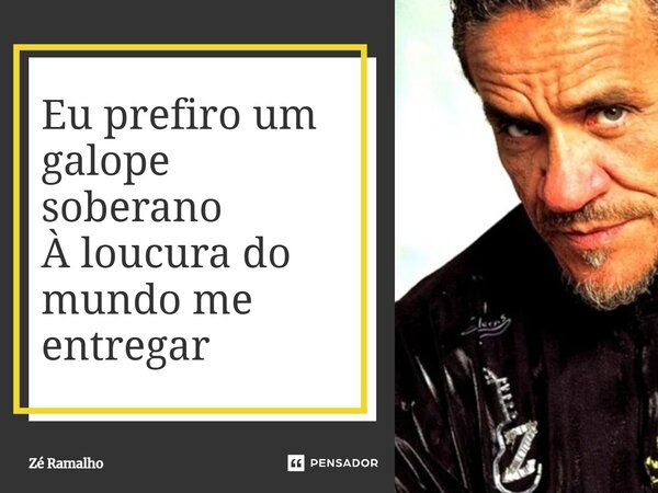 ⁠Eu prefiro um galope soberano À loucura do mundo me entregar... Frase de Zé Ramalho.