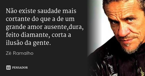 Não existe saudade mais cortante do que a de um grande amor ausente,dura, feito diamante, corta a ilusão da gente.... Frase de Zé Ramalho.