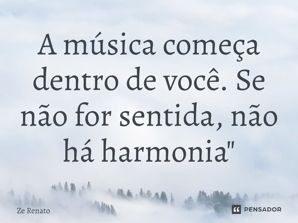 A música começa dentro de você. Se não for sentida, não há harmonia "... Frase de Zé Renato.
