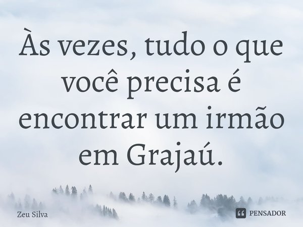 Às vezes, tudo o que você precisa é encontrar um irmão em Grajaú.... Frase de Zeu Silva.
