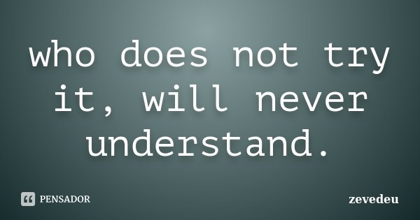 who does not try it, will never understand.... Frase de zevedeu.
