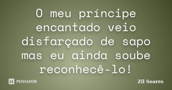 O meu príncipe encantado veio disfarçado de sapo mas eu ainda soube reconhecê-lo!... Frase de Zil Soares.