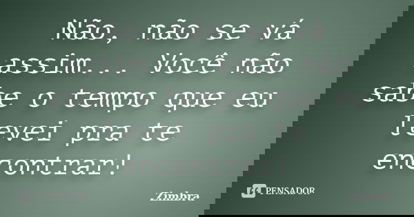 Não, não se vá assim... Você não sabe o tempo que eu levei pra te encontrar!... Frase de Zimbra.