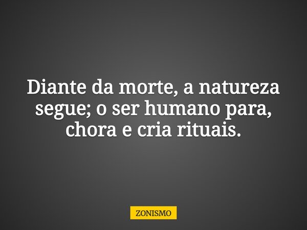 Diante da morte, a natureza segue; o ser humano para, chora e cria rituais.... Frase de ZONISMO.