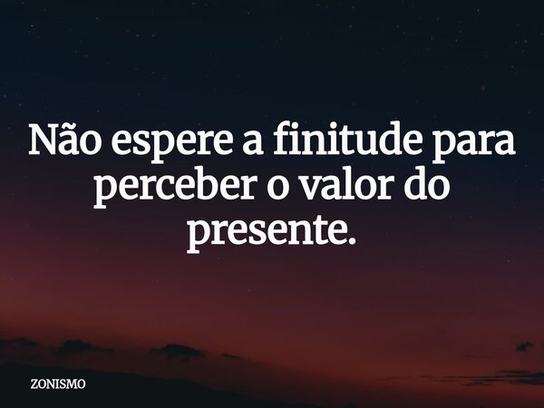 Não espere a finitude para perceber o valor do presente.... Frase de ZONISMO.