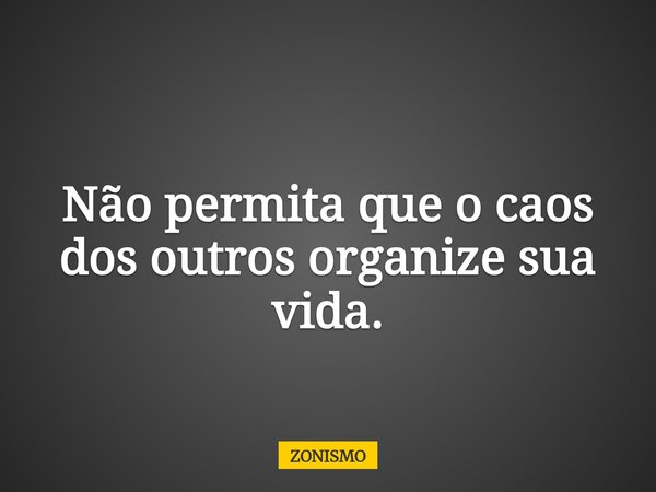 Não permita que o caos dos outros organize sua vida.... Frase de ZONISMO.