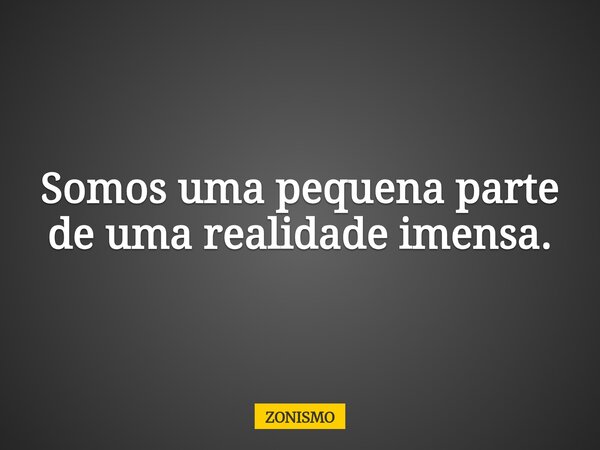 Somos uma pequena parte de uma realidade imensa.... Frase de ZONISMO.