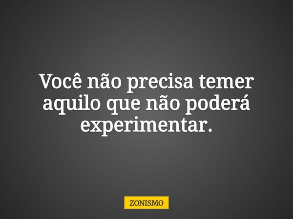 Você não precisa temer aquilo que não poderá experimentar.... Frase de ZONISMO.
