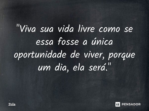 "Viva sua vida livre como se essa fosse a única oportunidade de viver, porque um dia, ela será."... Frase de Zula.