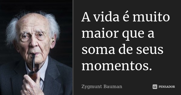 A vida é muito maior que a soma de seus momentos.... Frase de Zygmunt Bauman.