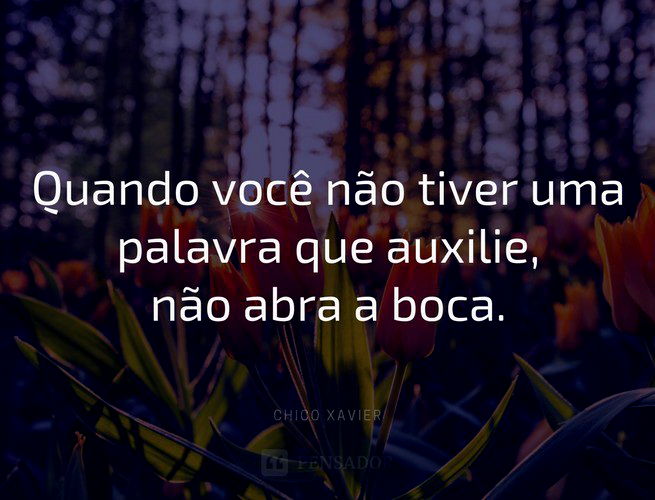 Quando você não tiver uma palavra que auxilie, não abra a boca. Chico Xavier