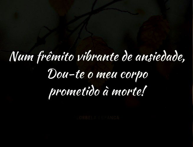 Num frêmito vibrante de ansiedade, Dou-te o meu corpo prometido à morte! Florbela Espanca