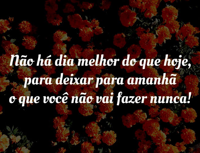 Não há dia melhor do que hoje, para deixar para amanhã o que você não vai fazer nunca!