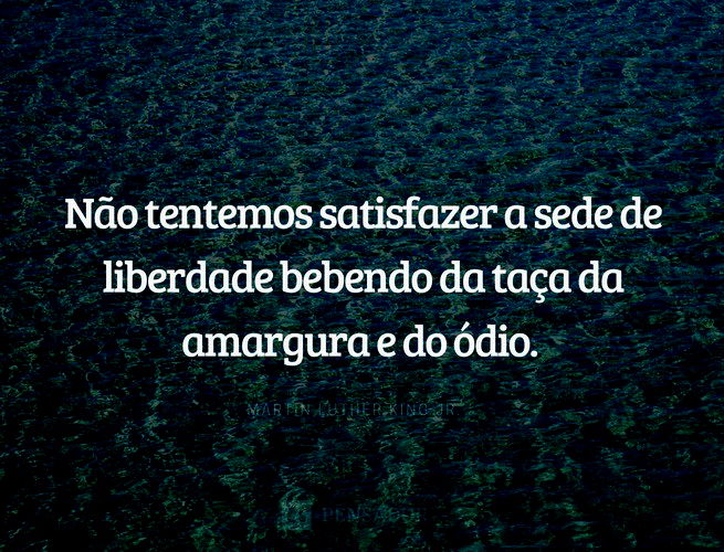 Não tentemos satisfazer a sede de liberdade bebendo da taça da amargura e do ódio. Martin Luther King Jr.