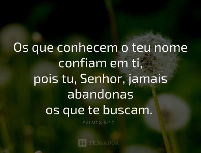 Os que conhecem o teu nome confiam em ti, pois tu, Senhor, jamais abandonas os que te buscam.  Salmos 9:10