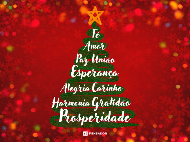 Árvore de Natal desenhada sendo formada por palavras