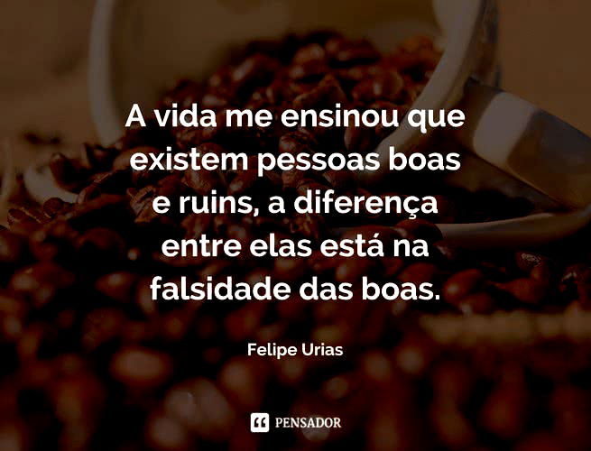 A vida me ensinou que existem pessoas boas e ruins, a diferença entre elas está na falsidade das boas. Felipe Urias