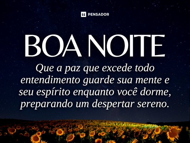 Boa noite! Que a paz que excede todo entendimento guarde sua mente e seu espírito enquanto você dorme, preparando um despertar sereno.