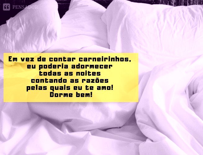 Em vez de contar carneirinhos, eu poderia adormecer todas as noites contando as razões pelas quais eu te amo! Dorme bem!