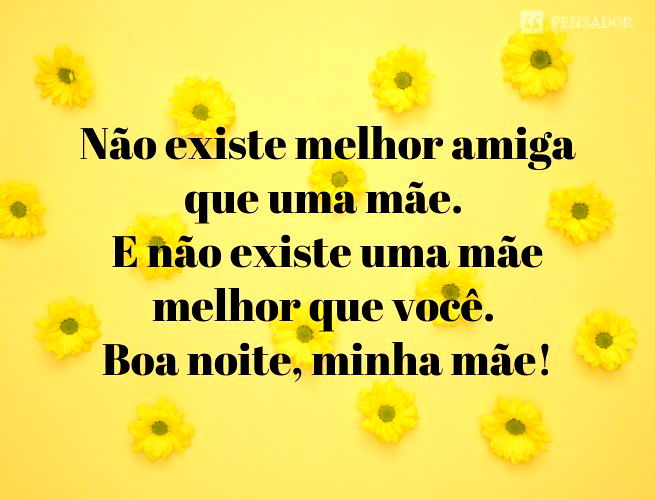 Não existe melhor amiga que uma mãe. E não existe uma mãe melhor que você. Boa noite, minha mãe!