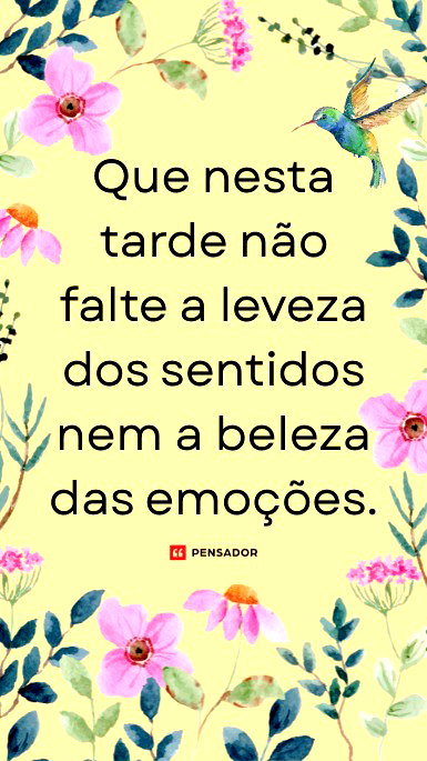 Imagem de boa tarde com fundo amarelo e moldura de flores aquareladas.