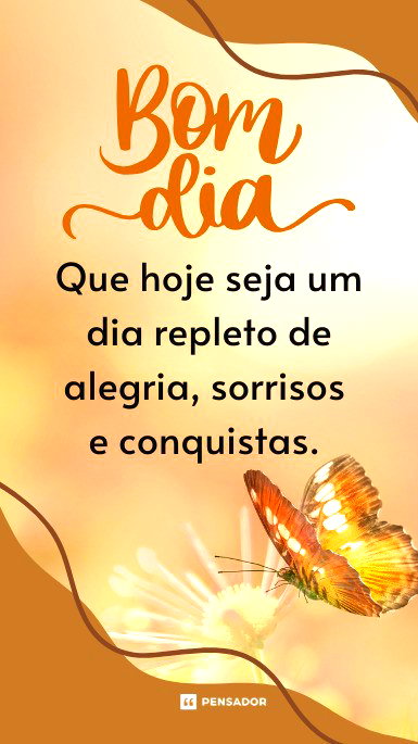 Imagem de bom dia amarelada com borboleta encostando numa flor ao fundo.