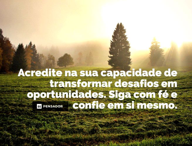 Acredite na sua capacidade de transformar desafios em oportunidades. Siga com fé e confie em si mesmo.