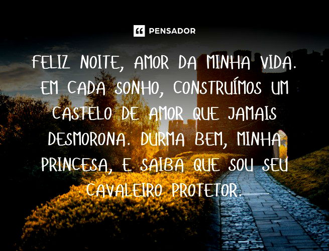 Feliz noite, amor da minha vida. Em cada sonho, construímos um castelo de amor que jamais desmorona. Durma bem, minha princesa, e saiba que sou seu cavaleiro protetor.