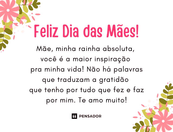 Mãe, minha rainha absoluta, você é a maior inspiração pra minha vida. Não consigo expressar em palavras a gratidão que tenho por tudo que fez e faz por mim. Te amo muito! Feliz Dia das Mães!