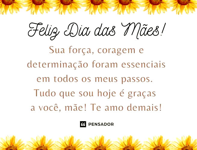 Feliz Dia das Mães! Sua força, coragem e determinação foram essenciais em todos os meus passos. Tudo que sou hoje é graças a você, mãe! Te amo demais!